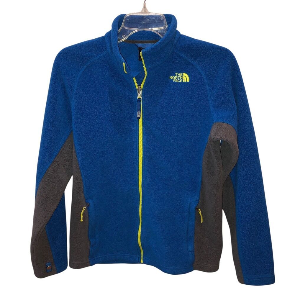 The North Face Boys Kids Large Blue Mock Neck Zip Up Fleece Jacket Size L 14 16